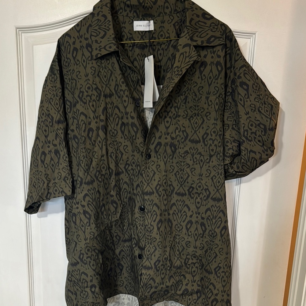 John Elliott Green and Black Casual Button Down Shirt